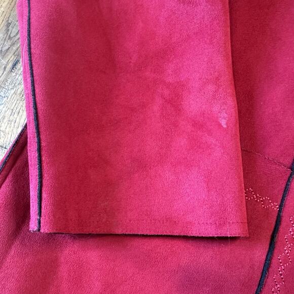 Alfred Dunner Faux Suede Red Coat Jacket Womens Sz 16 Full Zip Embroidered - Picture 3 of 8